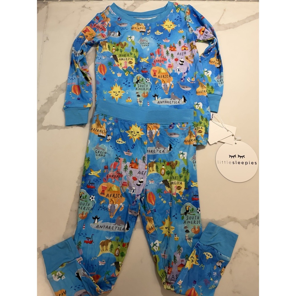 Little Sleepies Around the World Two Piece Pajama Set 12-18 Months Bamboo NWT!